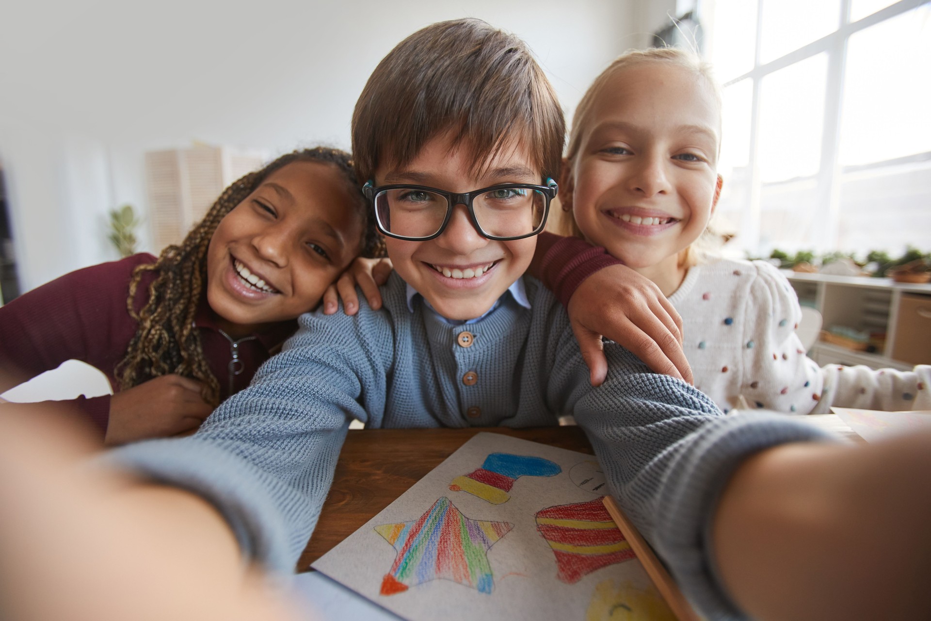 Kids Taking Selfie in Class